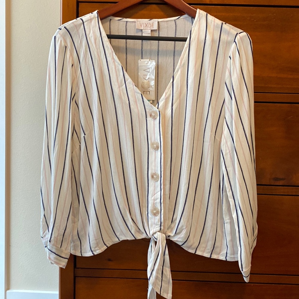 Striped Tie Front Top NWOT